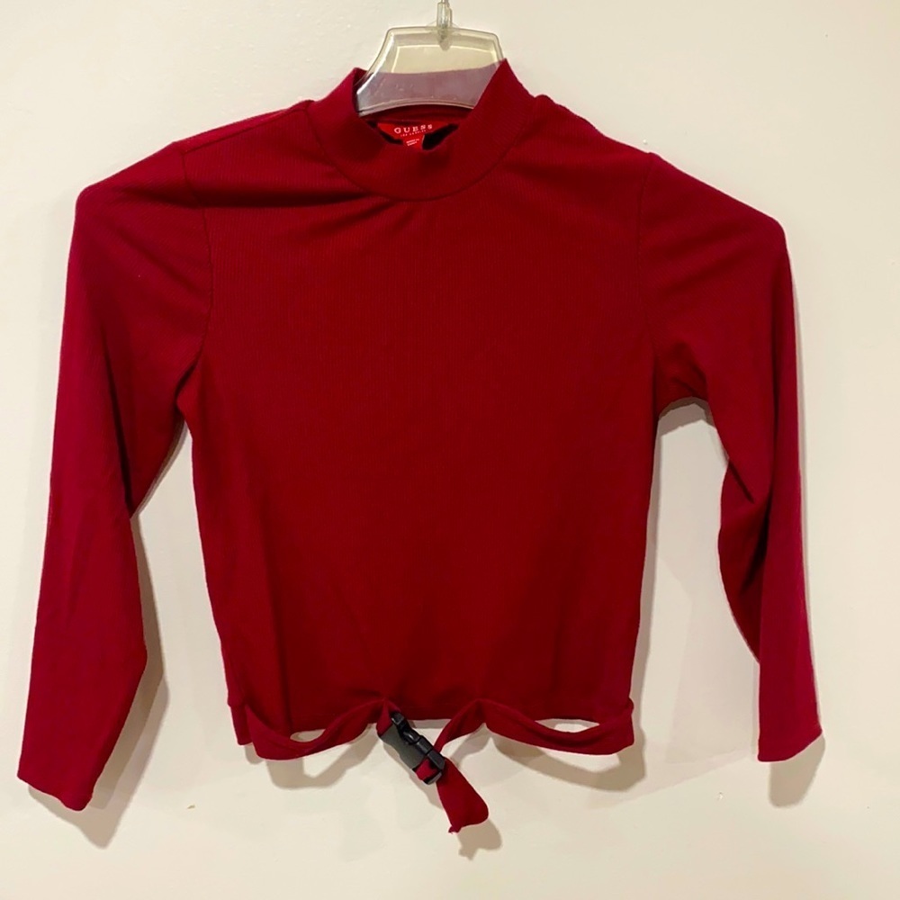 guess cropped red long sleeve with buckle size: S